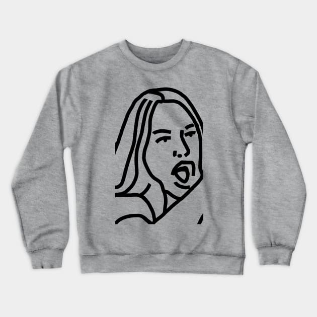 Woman Yelling at Cat Meme Detail Face Line Drawing Crewneck Sweatshirt by ellenhenryart